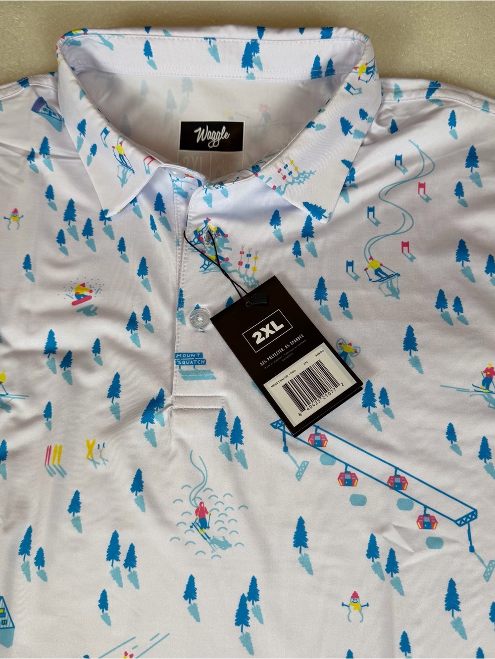 Waggle Men's 2XL Performance Golf Polo Shirt Mt. Squatch Downhill AOP NWT - Picture 3 of 9